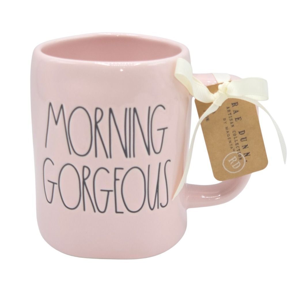 Rae Dunn Morning Gorgeous Embossed Pink Ceramic Coffee‎ Mug  16oz Gift Idea